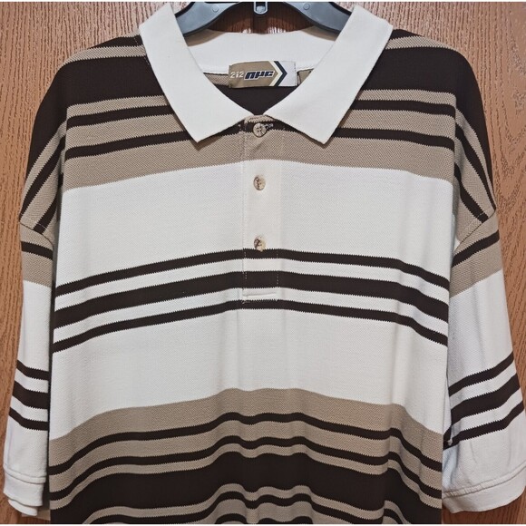 (3)-NYC (Polo Striped Shirts)-(Black/Gray)-(Brown/White)-(Green/Blue)-(4XL)-$40 - Picture 2 of 12